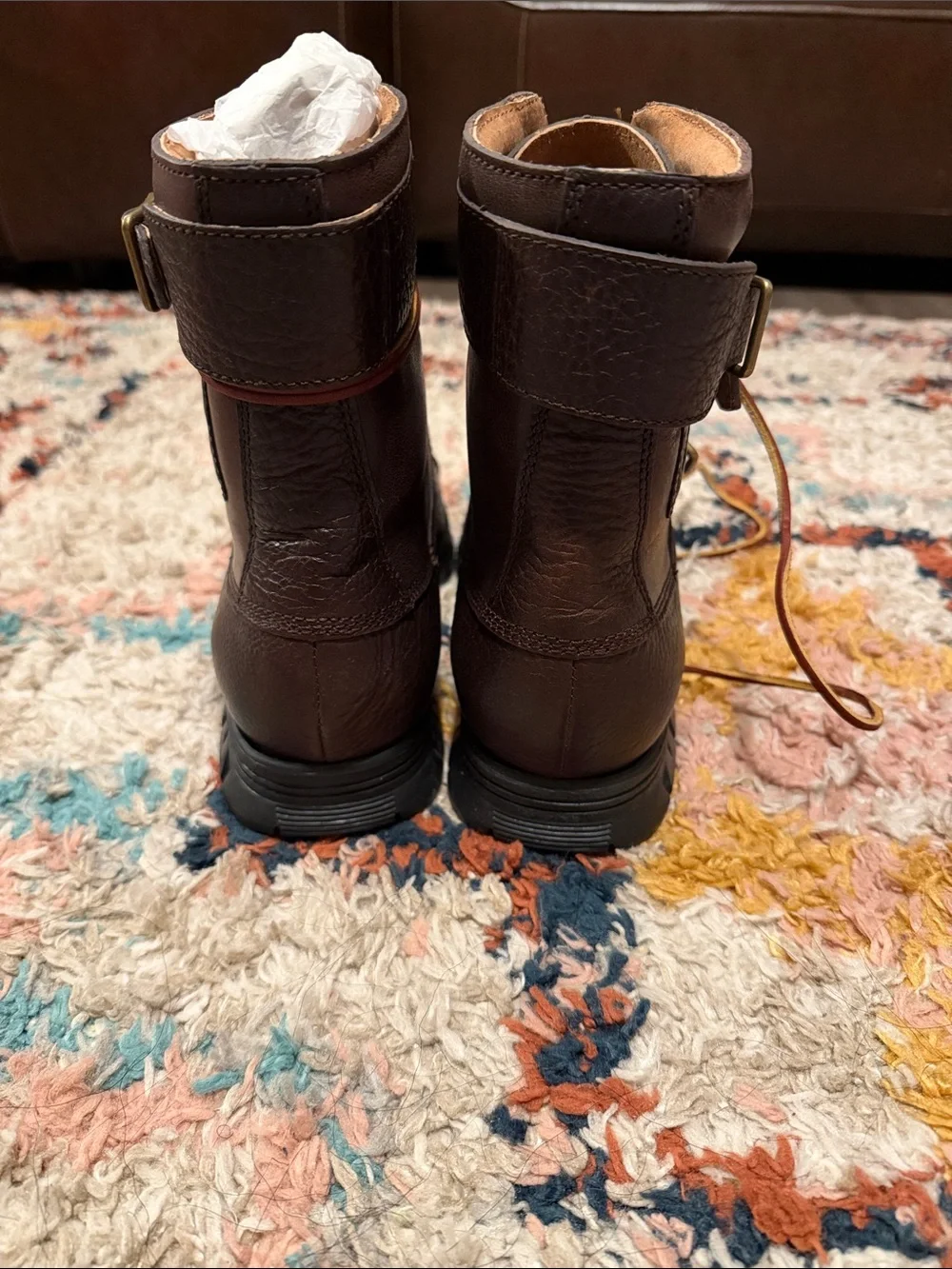 Polo by Ralph Lauren Dark Brown Leather Lace-Up Buckle Boots